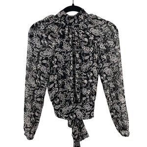 Rebecca Minkoff Zariah Blouse Black White XXS Polyester Tie Back R19501443